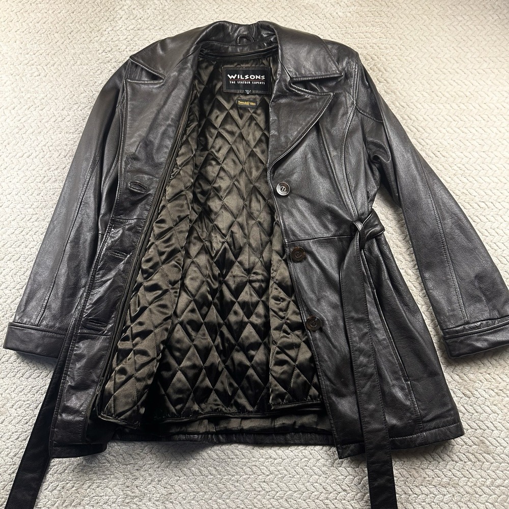 Wilsons‎ Leather Jacket Women's Medium Dark Brown Mid Belted Boho Chic 90's Y2K - Picture 12 of 16